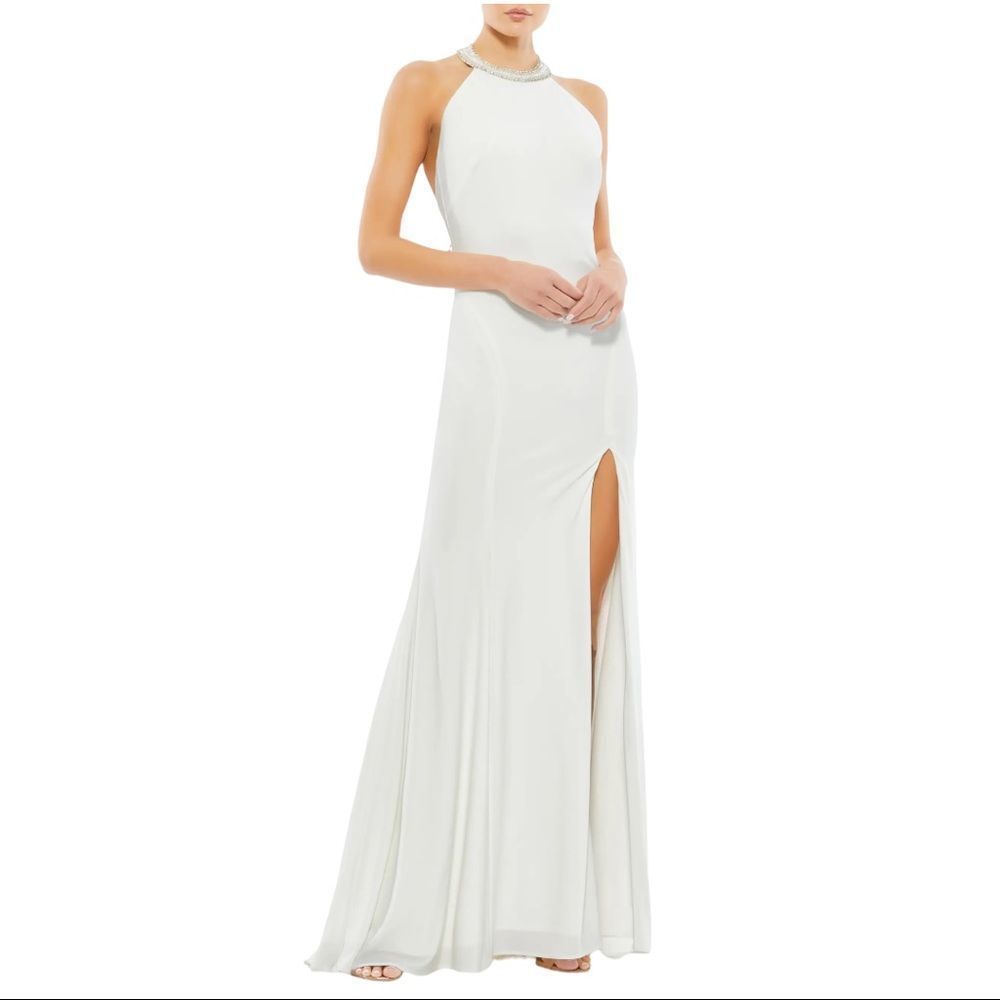 Mac Duggal Beaded Halter Neck Gown